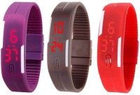Omen Led Band Watch Combo of 3 Purple, Brown And Red Digital Watch  - For Couple   Watches  (Omen)