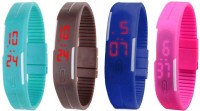 Omen Led Magnet Band Combo of 4 Sky Blue, Brown, Blue And Pink Digital Watch  - For Men & Women   Watches  (Omen)