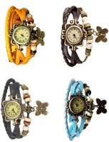 Omen Vintage Rakhi Combo of 4 Yellow, Black, Brown And Sky Blue Analog Watch  - For Women   Watches  (Omen)