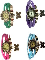 Omen Vintage Rakhi Combo of 4 Green, Pink, Purple And Sky Blue Analog Watch  - For Women   Watches  (Omen)