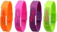 NS18 Silicone Led Magnet Band Combo of 4 Orange, Pink, Purple And Green Digital Watch  - For Boys & Girls   Watches  (NS18)