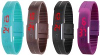 Omen Led Magnet Band Combo of 4 Sky Blue, Brown, Black And Purple Digital Watch  - For Men & Women   Watches  (Omen)