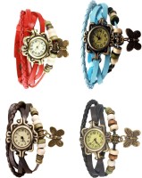 Omen Vintage Rakhi Combo of 4 Red, Brown, Sky Blue And Black Analog Watch  - For Women   Watches  (Omen)