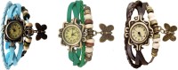 Omen Vintage Rakhi Watch Combo of 3 Sky Blue, Green And Brown Analog Watch  - For Women   Watches  (Omen)