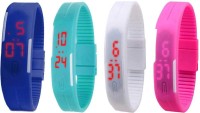 Omen Led Magnet Band Combo of 4 Blue, Sky Blue, White And Pink Digital Watch  - For Men & Women   Watches  (Omen)