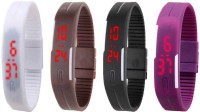 Omen Led Magnet Band Combo of 4 White, Brown, Black And Purple Digital Watch  - For Men & Women   Watches  (Omen)