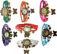 Omen Vintage Rakhi Combo of 7 Green, Orange, Pink, Purple, Red, Sky Blue And White Analog Watch  - For Women   Watches  (Omen)