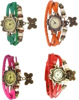 Omen Vintage Rakhi Combo of 4 Green, Pink, Orange And Red Analog Watch  - For Women   Watches  (Omen)