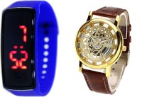 COSMIC DARK BLUE BUTTON LED BAND AND TRANSPARENT BROWN Analog-Digital Watch  - For Men & Women   Watches  (COSMIC)