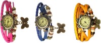 Omen Vintage Rakhi Combo of 3 Pink, Blue And Yellow Analog Watch  - For Women   Watches  (Omen)