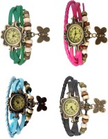 Omen Vintage Rakhi Combo of 4 Green, Sky Blue, Pink And Black Analog Watch  - For Women   Watches  (Omen)