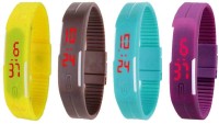 Omen Led Magnet Band Combo of 4 Yellow, Brown, Sky Blue And Purple Digital Watch  - For Men & Women   Watches  (Omen)