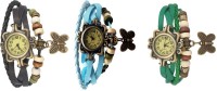 Omen Vintage Rakhi Watch Combo of 3 Black, Sky Blue And Green Analog Watch  - For Women   Watches  (Omen)