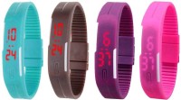 Omen Led Magnet Band Combo of 4 Sky Blue, Brown, Purple And Pink Digital Watch  - For Men & Women   Watches  (Omen)