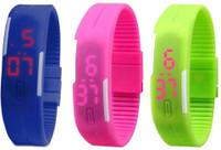 View Omen Led Band Watch Combo of 3 Blue, Pink And Green Digital Watch  - For Couple Wrist Watches Price Online(Omen)