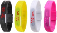 Omen Led Magnet Band Combo of 4 Black, Yellow, White And Pink Digital Watch  - For Men & Women   Watches  (Omen)