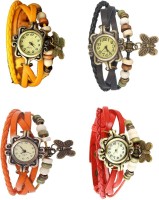 Omen Vintage Rakhi Combo of 4 Yellow, Orange, Black And Red Analog Watch  - For Women   Watches  (Omen)