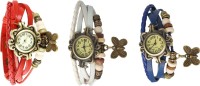 Omen Vintage Rakhi Watch Combo of 3 Red, White And Blue Analog Watch  - For Women   Watches  (Omen)