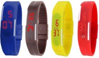 NS18 Silicone Led Magnet Band Watch Combo of 4 Blue, Brown, Yellow And Red Digital Watch  - For Couple   Watches  (NS18)