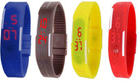 View NS18 Silicone Led Magnet Band Watch Combo of 4 Blue, Brown, Yellow And Red Digital Watch  - For Couple Wrist Watches Price Online(NS18)