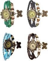 Omen Vintage Rakhi Combo of 4 Green, Sky Blue, Black And Brown Analog Watch  - For Women   Watches  (Omen)