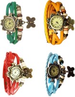 NS18 Vintage Butterfly Rakhi Combo of 4 Green, Red, Yellow And Sky Blue Analog Watch  - For Women   Watches  (NS18)