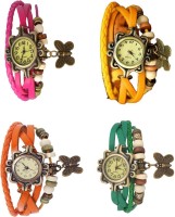 Omen Vintage Rakhi Combo of 4 Pink, Orange, Yellow And Green Analog Watch  - For Women   Watches  (Omen)