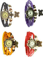View NS18 Vintage Butterfly Rakhi Combo of 4 Black, Yellow, Purple And Red Analog Watch  - For Women Wrist Watches Price Online(NS18)