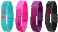 Omen Led Magnet Band Combo of 4 Sky Blue, Pink, Purple And Black Digital Watch  - For Men & Women   Watches  (Omen)