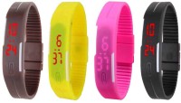 Omen Led Magnet Band Combo of 4 Brown, Yellow, Pink And Black Digital Watch  - For Men & Women   Watches  (Omen)
