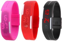 Omen Led Band Watch Combo of 3 Pink, Red And Black Digital Watch  - For Couple   Watches  (Omen)
