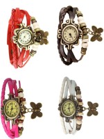 Omen Vintage Rakhi Combo of 4 Red, Pink, Brown And White Analog Watch  - For Women   Watches  (Omen)