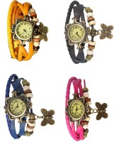 Omen Vintage Rakhi Combo of 4 Yellow, Blue, Black And Pink Analog Watch  - For Women   Watches  (Omen)
