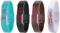 Omen Led Magnet Band Combo of 4 Sky Blue, Black, Brown And White Digital Watch  - For Men & Women   Watches  (Omen)