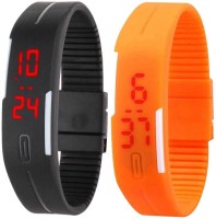 Omen Led Band Watch Combo of 2 Black And Orange Digital Watch  - For Couple   Watches  (Omen)