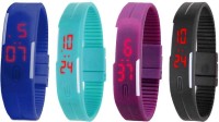 Omen Led Magnet Band Combo of 4 Blue, Sky Blue, Purple And Black Digital Watch  - For Men & Women   Watches  (Omen)