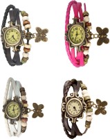 Omen Vintage Rakhi Combo of 4 Black, White, Pink And Brown Analog Watch  - For Women   Watches  (Omen)