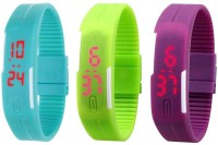 Omen Led Band Watch Combo of 3 Sky Blue, Green And Purple Digital Watch  - For Couple   Watches  (Omen)