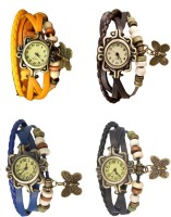 Omen Vintage Rakhi Combo of 4 Yellow, Blue, Brown And Black Analog Watch  - For Women   Watches  (Omen)