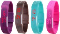Omen Led Magnet Band Combo of 4 Purple, Brown, Sky Blue And Pink Digital Watch  - For Men & Women   Watches  (Omen)