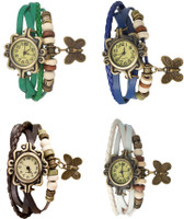 View NS18 Vintage Butterfly Rakhi Combo of 4 Green, Brown, Blue And White Analog Watch  - For Women Wrist Watches Price Online(NS18)