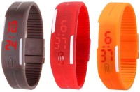 Omen Led Band Watch Combo of 3 Brown, Red And Orange Digital Watch  - For Couple   Watches  (Omen)