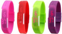Omen Led Magnet Band Combo of 4 Pink, Red, Green And Purple Digital Watch  - For Men & Women   Watches  (Omen)