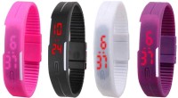 Omen Led Magnet Band Combo of 4 Pink, Black, White And Purple Digital Watch  - For Men & Women   Watches  (Omen)