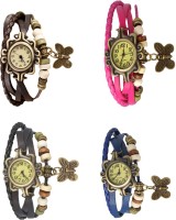 Omen Vintage Rakhi Combo of 4 Brown, Black, Pink And Blue Analog Watch  - For Women   Watches  (Omen)