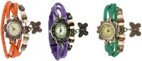 Omen Vintage Rakhi Watch Combo of 3 Orange, Purple And Green Analog Watch  - For Women   Watches  (Omen)