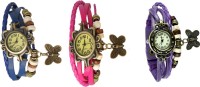 Omen Vintage Rakhi Watch Combo of 3 Blue, Pink And Purple Analog Watch  - For Women   Watches  (Omen)