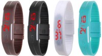 Omen Led Magnet Band Combo of 4 Brown, Black, White And Sky Blue Digital Watch  - For Men & Women   Watches  (Omen)