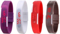 Omen Led Magnet Band Combo of 4 Purple, White, Red And Brown Digital Watch  - For Men & Women   Watches  (Omen)