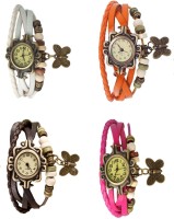 Omen Vintage Rakhi Combo of 4 White, Brown, Orange And Pink Analog Watch  - For Women   Watches  (Omen)